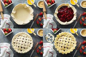 Making strawberry pie process collage photo