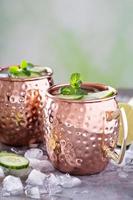Moscow mule cocktail with lime and cucumber photo