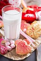 Valentine's day cookies with milk photo