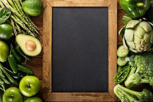 Variety of green vegetables and fruits photo