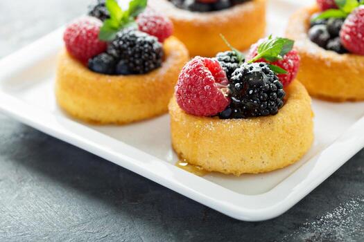 tazas de postre con bayas frescas foto