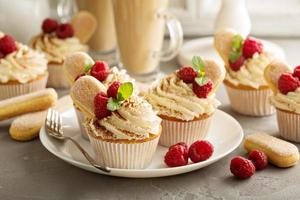 Tiramisu cupcakes with mascarpone cream photo