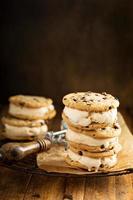 Ice cream sandwiches with chocolate chip cookies photo