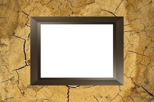frame mockup template with copy space on wooden oak stump background 3d render photo