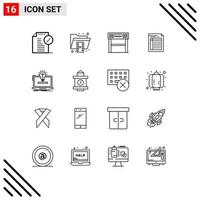 Mobile Interface Outline Set of 16 Pictograms of document audit format goal sport Editable Vector Design Elements