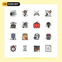 Pictogram Set of 16 Simple Flat Color Filled Lines of drinks tool spring roller dye Editable Creative Vector Design Elements