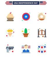 9 USA Flat Pack of Independence Day Signs and Symbols of flower thanksgiving sign native american food Editable USA Day Vector Design Elements