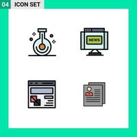 User Interface Pack of 4 Basic Filledline Flat Colors of beaker browser research interface development Editable Vector Design Elements