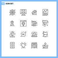 Universal Icon Symbols Group of 16 Modern Outlines of scale report home page document Editable Vector Design Elements