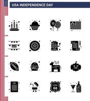 feliz día de la independencia de estados unidos conjunto de pictogramas de 16 glifos sólidos simples de policía decoración de fiesta de día americano elementos de diseño de vector de día de estados unidos editables de estados unidos