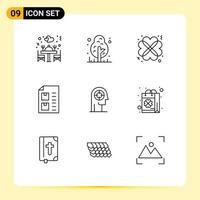 Mobile Interface Outline Set of 9 Pictograms of arrow list hearts document check Editable Vector Design Elements