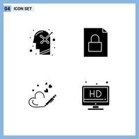 Universal Icon Symbols Group of 4 Modern Solid Glyphs of optimistic heart human mind lock hd Editable Vector Design Elements