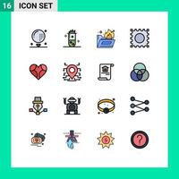 conjunto de 16 iconos modernos de la interfaz de usuario símbolos signos para el corazón favorito fisión nuclear carpeta lsd fuego elementos de diseño de vectores creativos editables