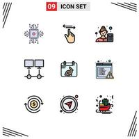Set of 9 Commercial Filledline Flat Colors pack for internet connect left data scientist analyzer Editable Vector Design Elements