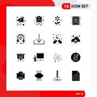 Pack of 16 Modern Solid Glyphs Signs and Symbols for Web Print Media such as headphone greeting flower gift christmas Editable Vector Design Elements