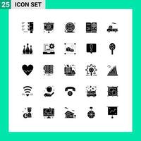 Group of 25 Solid Glyphs Signs and Symbols for transport international globe travel id Editable Vector Design Elements