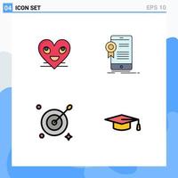 símbolos de iconos universales grupo de 4 colores planos modernos de línea de relleno de aprobación del corazón certificación facial objetivo elementos de diseño vectorial editables vector