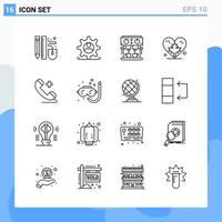 Modern 16 Line style icons Outline Symbols for general use Creative Line Icon Sign Isolated on White Background 16 Icons Pack Creative Black Icon vector background