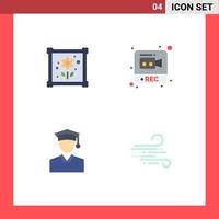 Set of 4 Modern UI Icons Symbols Signs for patch graduation photography video weather Editable Vector Design Elements