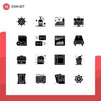 16 Universal Solid Glyphs Set for Web and Mobile Applications online store online spa bag train Editable Vector Design Elements