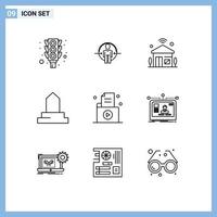 User Interface Pack of 9 Basic Outlines of mosque historical building identity building iot Editable Vector Design Elements