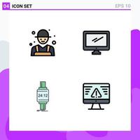 Pack of 4 Modern Filledline Flat Colors Signs and Symbols for Web Print Media such as farm smart watch rancher device watch Editable Vector Design Elements