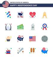 conjunto de 16 iconos del día de estados unidos símbolos americanos signos del día de la independencia para puerta arco corazón estados unidos chrysler elementos de diseño de vector de día de estados unidos editables