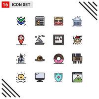 Group of 16 Flat Color Filled Lines Signs and Symbols for location add computer university education Editable Creative Vector Design Elements