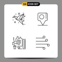 Mobile Interface Line Set of 4 Pictograms of art decoration origami chat roller Editable Vector Design Elements