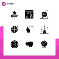 Group of 9 Modern Solid Glyphs Set for finger target online goal drink Editable Vector Design Elements