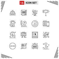 Modern Set of 16 Outlines and symbols such as app map sign direction rose Editable Vector Design Elements