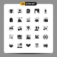 Set of 25 Vector Solid Glyphs on Grid for fire furniture present desk rate Editable Vector Design Elements