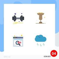 paquete de interfaz de usuario de 4 iconos planos básicos de dumbbell salud en línea comer trabajo en línea elementos de diseño vectorial editables vector