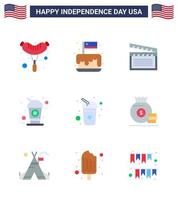 9 USA Flat Signs Independence Day Celebration Symbols of bag soda american drink bottle Editable USA Day Vector Design Elements