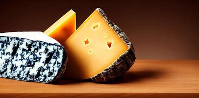 Cheese. Different delicious cheese types. Selected focus, in Poster format. photo