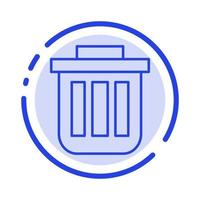 Trash Basket Bin Can Container Dustbin Office Blue Dotted Line Line Icon vector