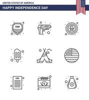 Pack of 9 creative USA Independence Day related Lines of tent cream american popsicle badge Editable USA Day Vector Design Elements