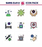 9 Filled Line Flat Color Coronavirus Covid19 Icon pack such as sanitizer lotion medical care hospital viral coronavirus 2019nov disease Vector Design Elements