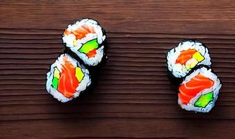 Traditional, fresh delicious sushi rolls food. Creative Sushi. photo