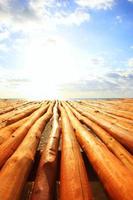 Beach view with wooden deck photo