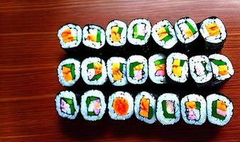 Traditional, fresh delicious sushi rolls food. Creative Sushi. photo