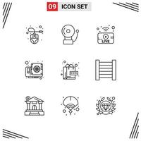 9 Thematic Vector Outlines and Editable Symbols of web ecommerce broadcasting video computer Editable Vector Design Elements