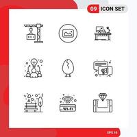 9 User Interface Outline Pack of modern Signs and Symbols of team business workplace table lamp Editable Vector Design Elements