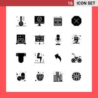 Group of 16 Solid Glyphs Signs and Symbols for bed delete internet ban video Editable Vector Design Elements