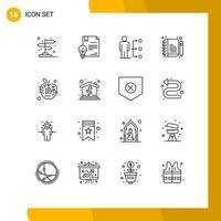 Group of 16 Outlines Signs and Symbols for apple compose law comment user Editable Vector Design Elements