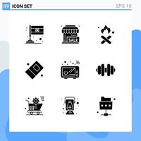 9 Thematic Vector Solid Glyphs and Editable Symbols of cooking stationary burn eraser smoke Editable Vector Design Elements
