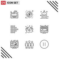 conjunto de 9 iconos de interfaz de usuario modernos signos de símbolos para comida rápida búsqueda de flecha de brillo derecho elementos de diseño vectorial editables vector