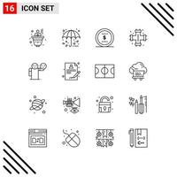 Modern Set of 16 Outlines and symbols such as hand system coin plumbing pipes Editable Vector Design Elements