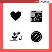 4 Icon Pack Solid Style Glyph Symbols on White Background Simple Signs for general designing Creative Black Icon vector background