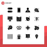 16 Universal Solid Glyph Signs Symbols of pin location heart sport internet Editable Vector Design Elements